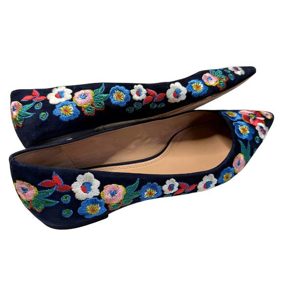 Tory Burch Rosemont Pansy Floral Suede Leather Embroidered Ballet Flats Size 7 - Picture 2 of 14